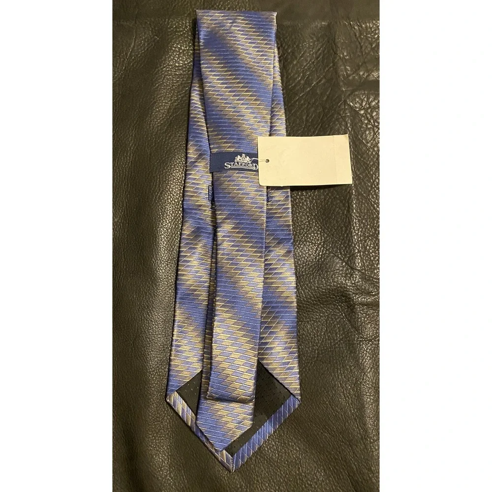 Stafford Men's Necktie Silk Black/Blues/Golden Classic Stripes Work /Special Eve